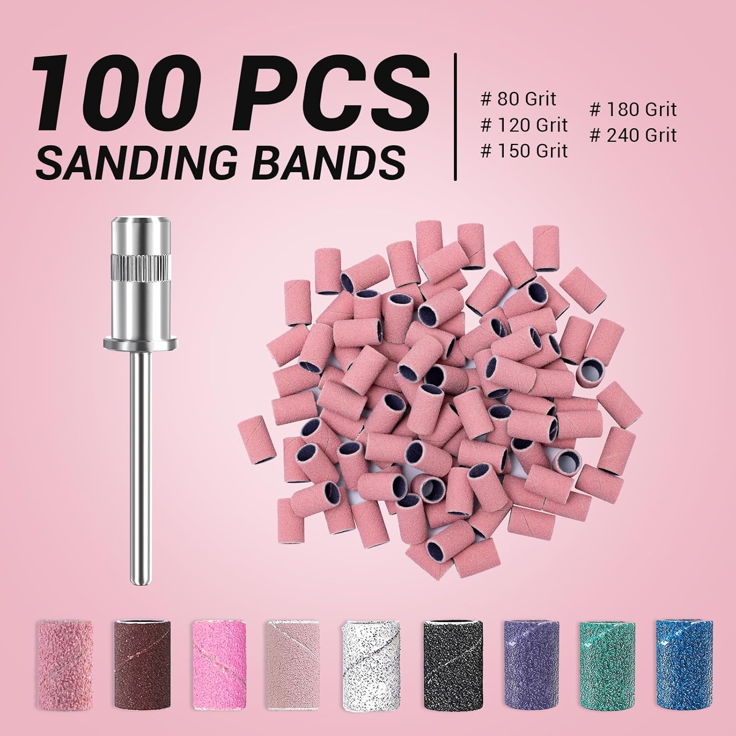 Detalle 2 de MelodySusie 100 Pcs #150 Grit Nail Drill Bits & Sanding Bands for Acrylic, Gel & Natural Nails