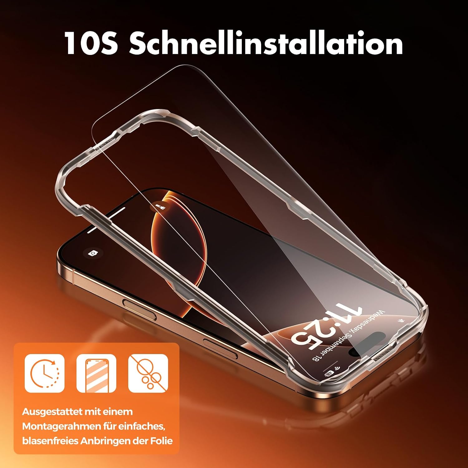Detalle de UNBREAKcable Bildschirmschutz für iPhone 16 Pro – 3er Pack, bruchsicheres HD-Glas, Vollständiger Schutz