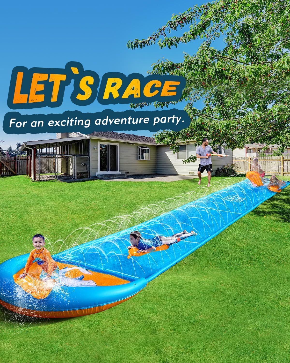Detalle de Spring Water Slip and Water Slide 32FT: Backyard Shark Theme for Kids & Adults