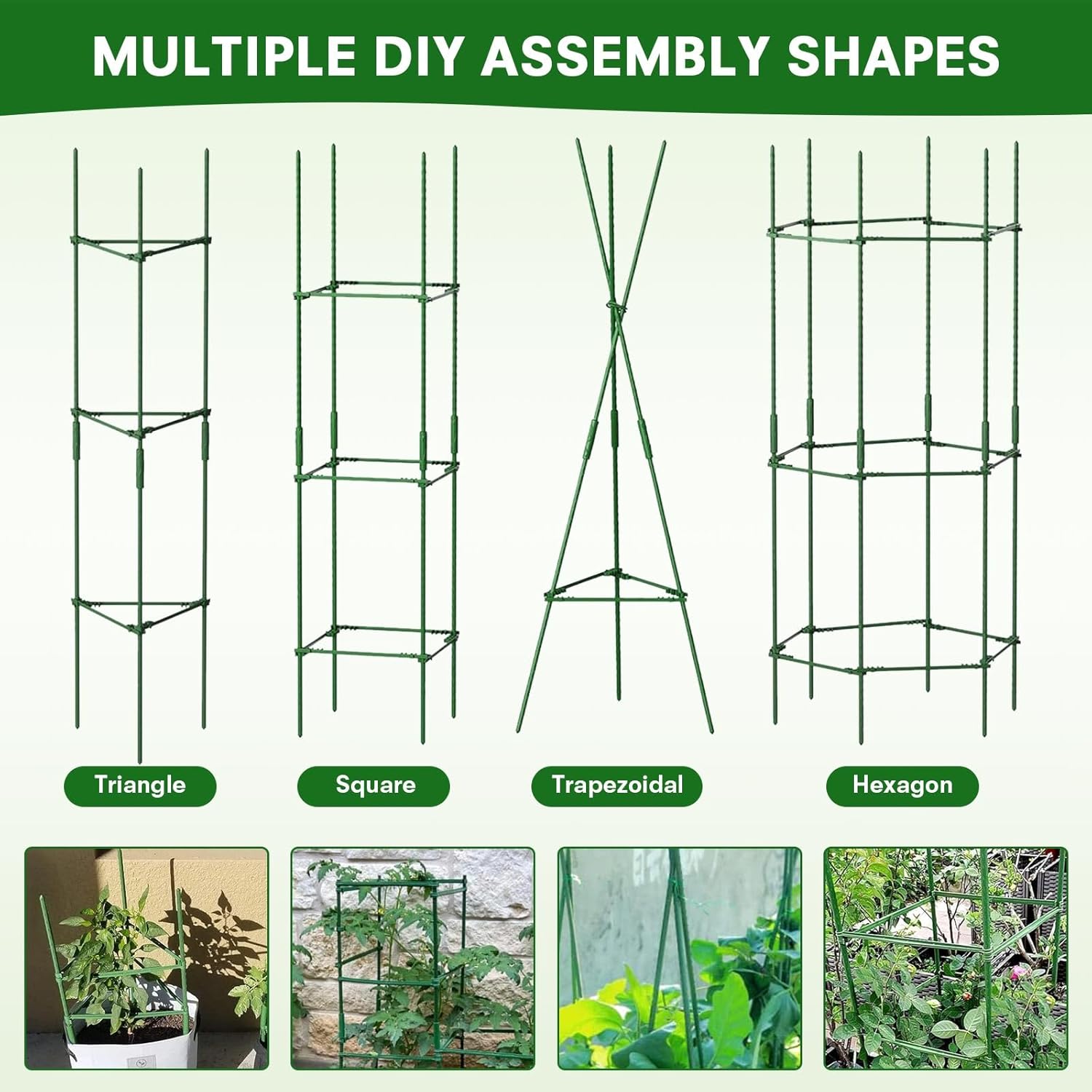 Thumbnail 4 de ZIKEBTUY 6 Stück Tomaten Rankhilfe 120 cm Höhe – Set mit Twist Tie und Clips, Metall Pflanzenhalter für Tomaten, Gurken, Rosen