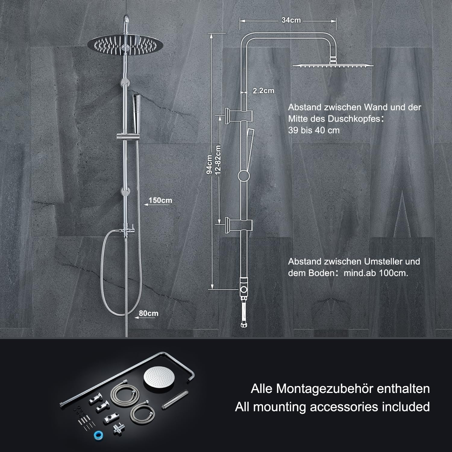 Thumbnail 5 de Görbach Colonna Doccia in Acciaio Inox Senza Miscelatore, 92 cm, Soffione Vapore 25 cm e Doccetta a Mano