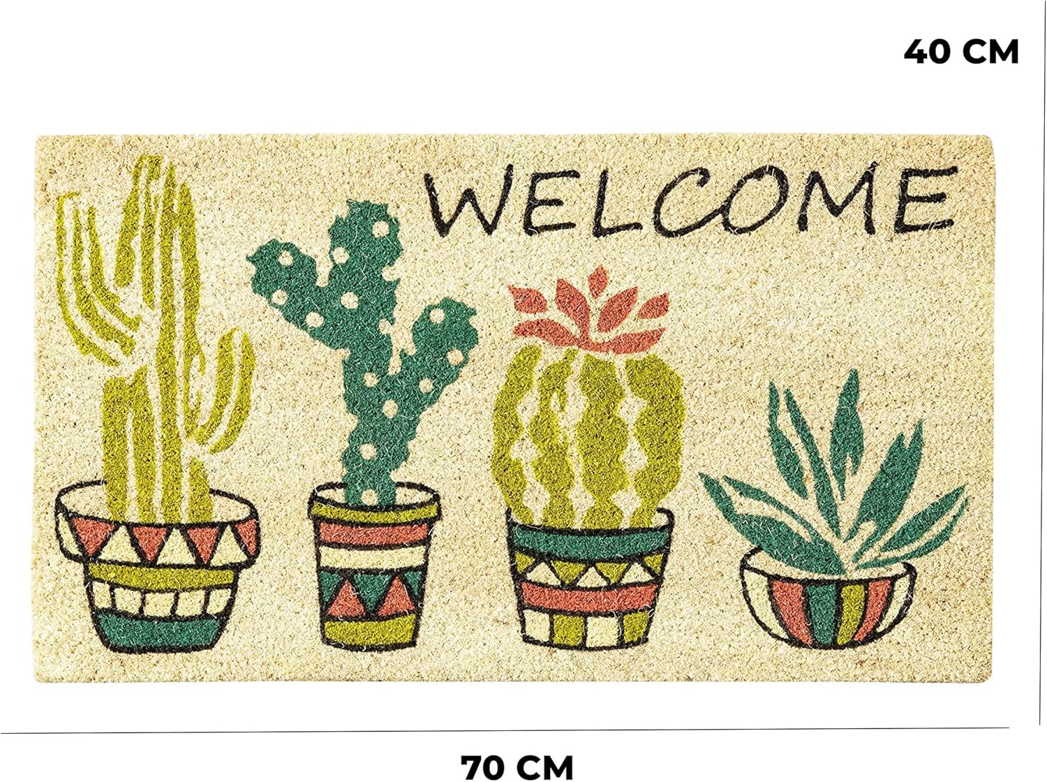 Detalle de Baroni Home Zerbino Ingresso Casa in Fibra di Cocco Dipinto a Mano 70x40 cm – Welcome cactus