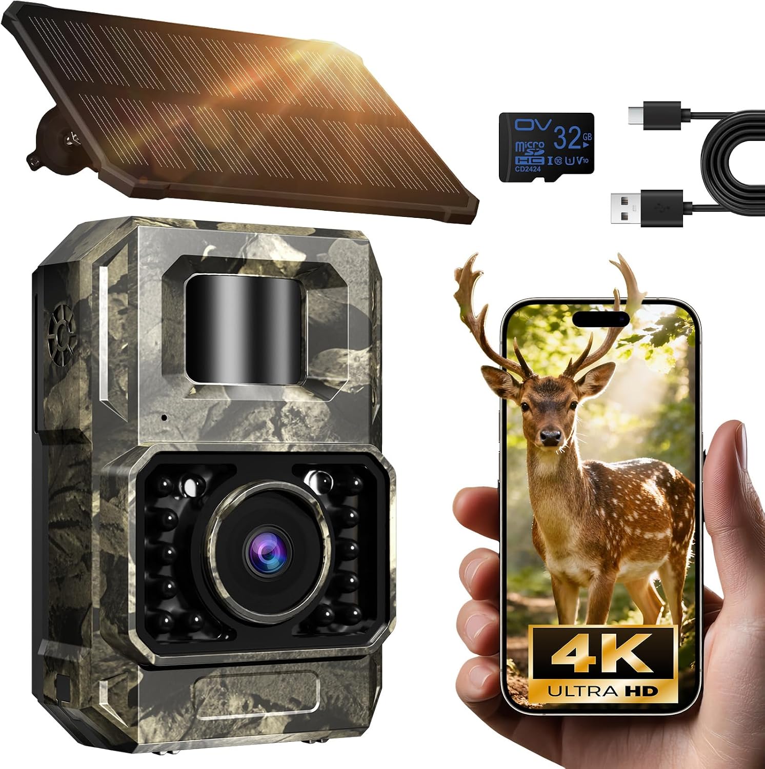 Detalle de MAXDONE Trail Camera, Solar WiFi, 4K 64MP, 100° View, Night Vision