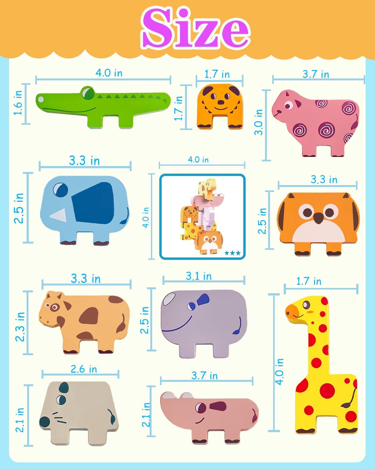 Detalle 2 de Maaacute Montessori Wooden Animal Blocks Sorting & Stacking Toy (10-Pack) for Toddlers Age 2–4