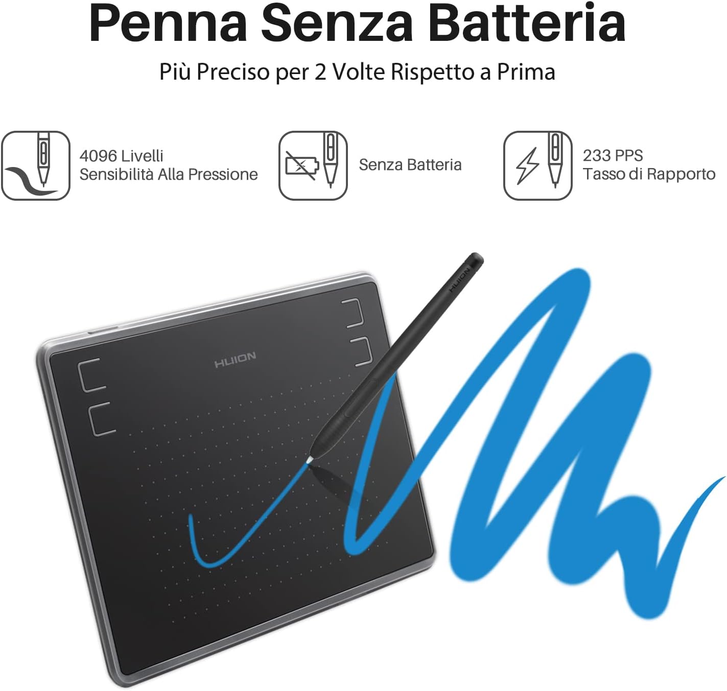 Thumbnail 2 de HUION Inspiroy H430P, tablet da disegno compatto 4,8 x 3 pollici con penna senza batteria