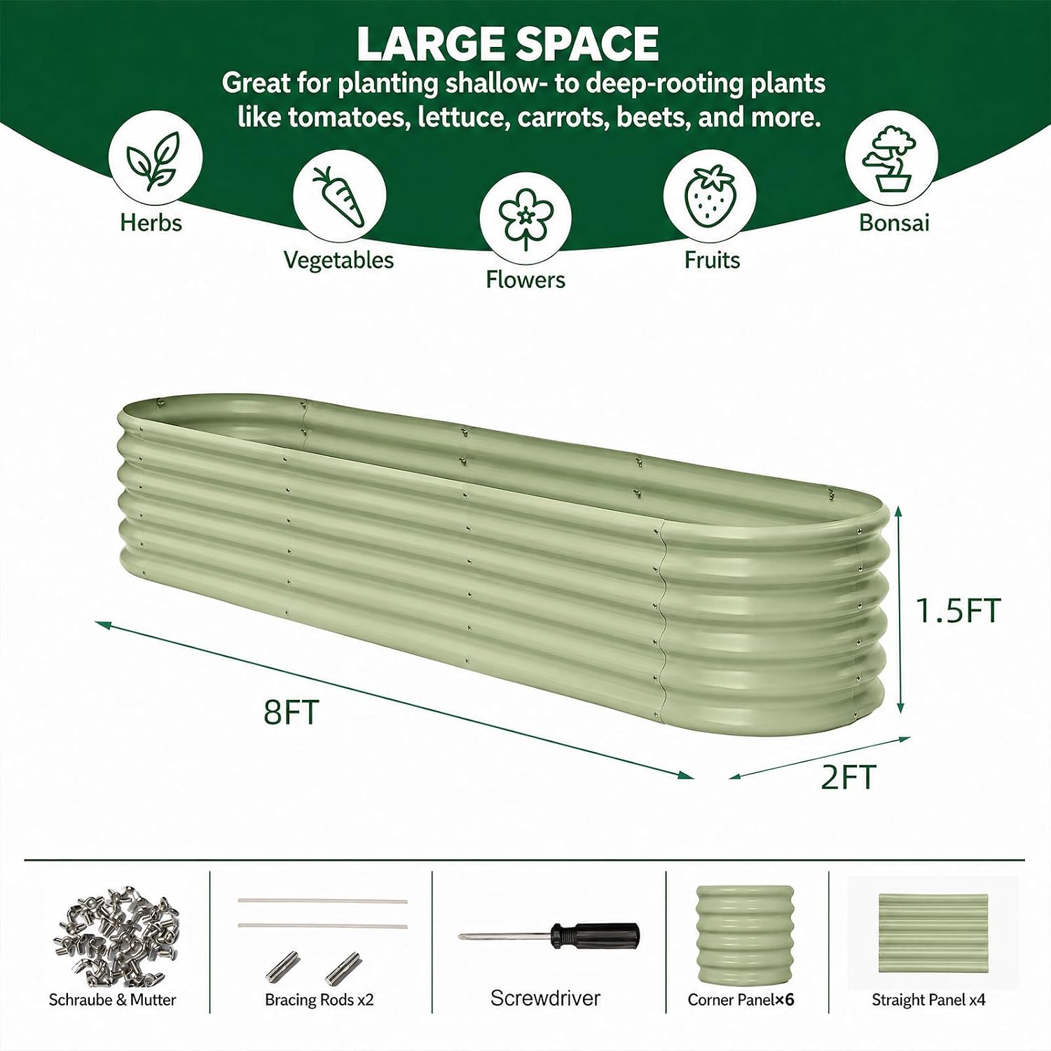 Detalle de Annoell Raised Garden Bed 8x2x1.5 ft