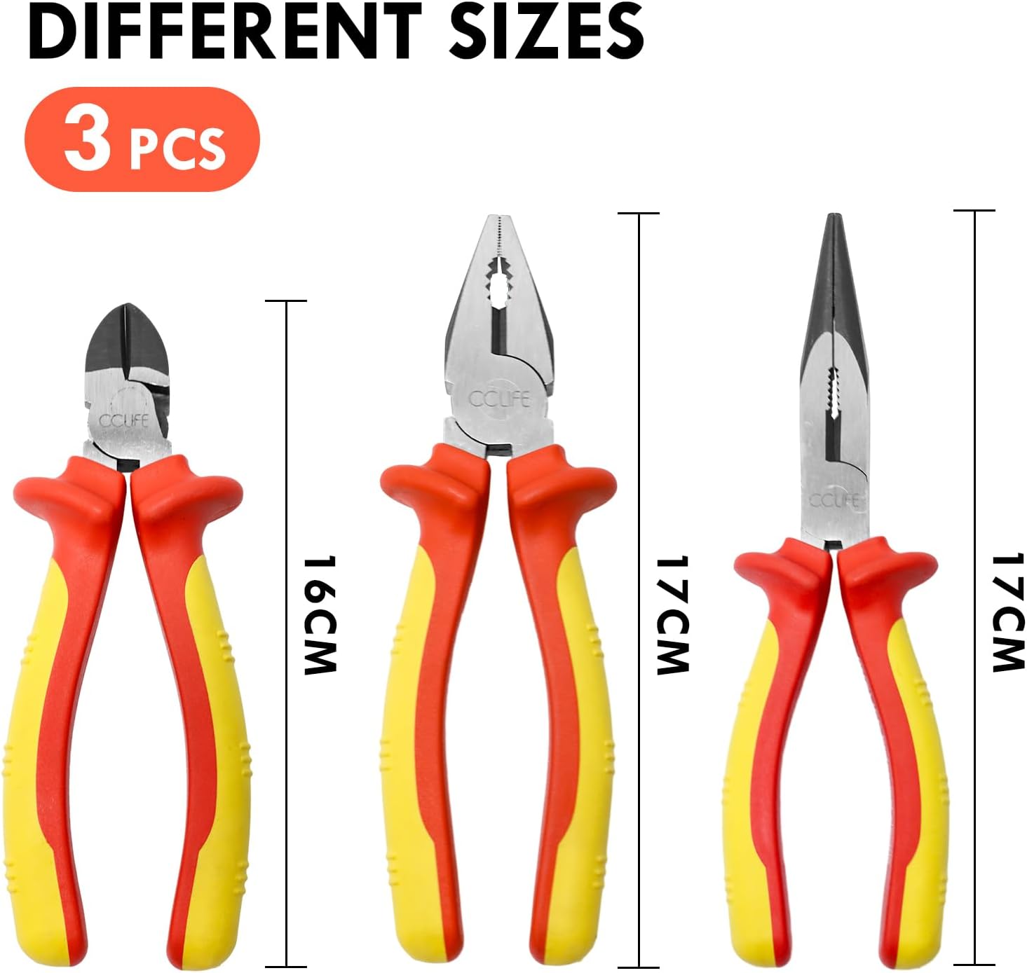 Thumbnail 1 de CCLIFE 3 Pezzi Pinza Isolata 1000V – Set completo VDE per elettricisti