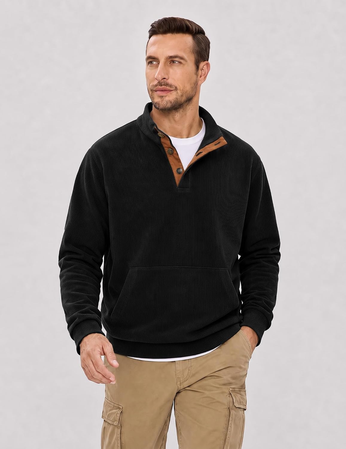 Thumbnail 1 de JMIERR Corduroy Quarter-Button Sweatshirt with Pockets