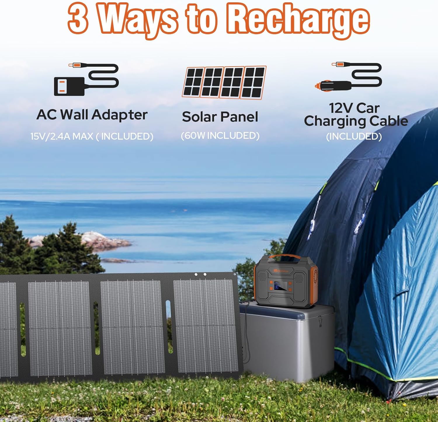 Detalle de ZeroKor R200 Portable Power Station, 280Wh, 300W, with 60W Solar Panel