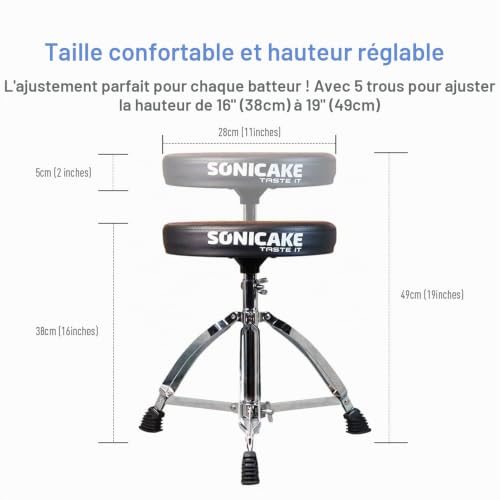 Thumbnail 1 de SONICAKE Tabouret de Batterie Réglable en Hauteur Pliable Noir