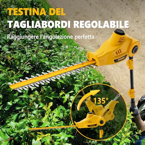 Detalle de Alloyman Tagliasiepi Telescopico a Batteria 20V MAX con Doppia Batteria, Lama da 40 cm e Asta Estensibile 2,4 m