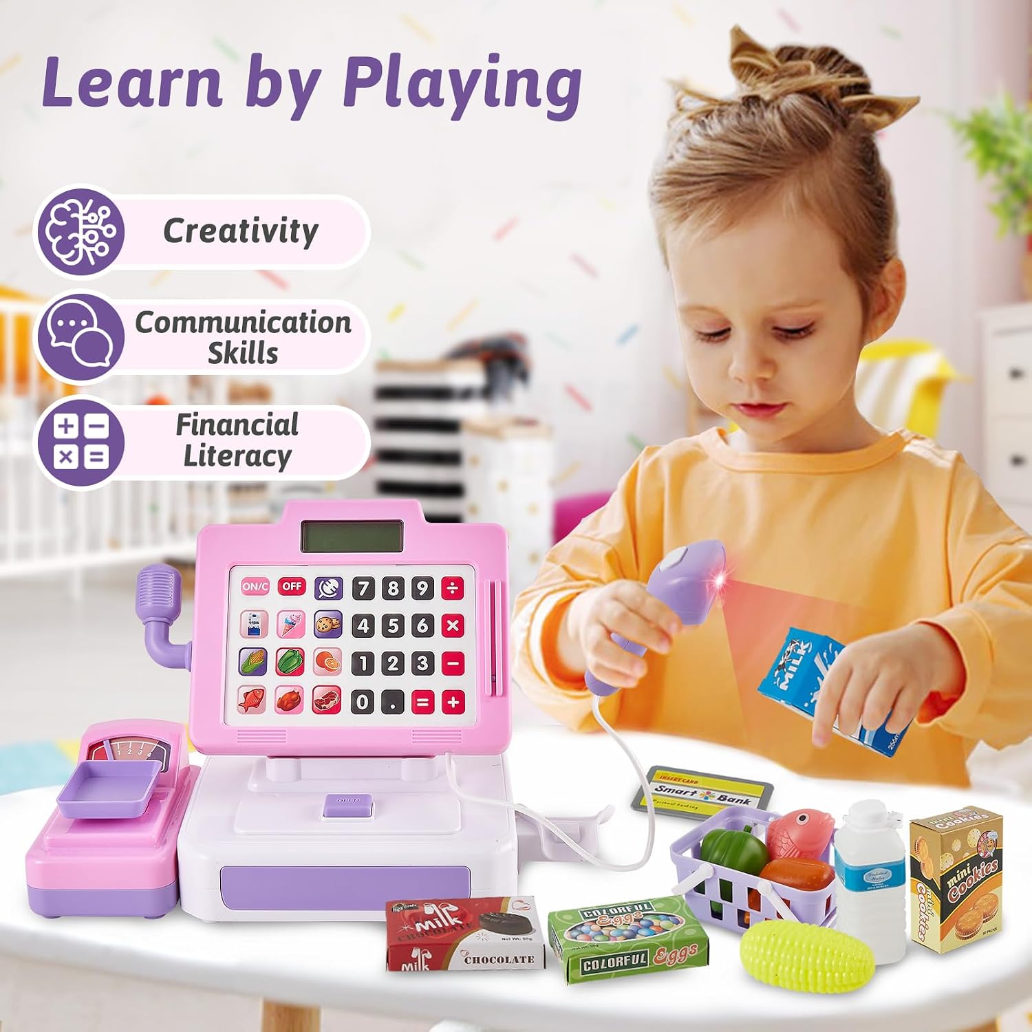 Thumbnail 5 de LINFUN KIDS Pink Childrens Till Cash Register with Shopping Play Set