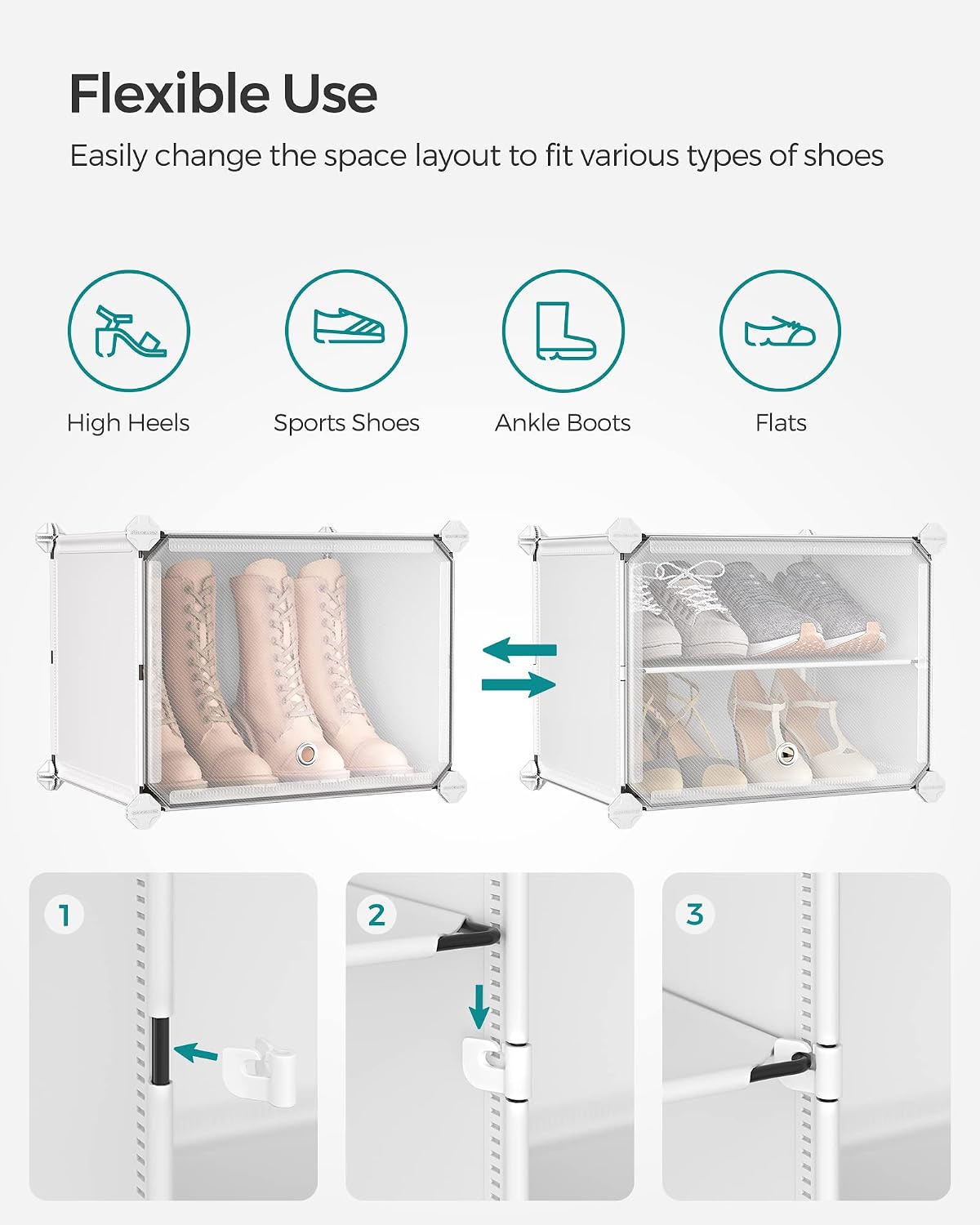 Detalle 2 de SONGMICS LPC035W01 Interlocking Shoe Rack, 10 Compartments, Steel Frame, White