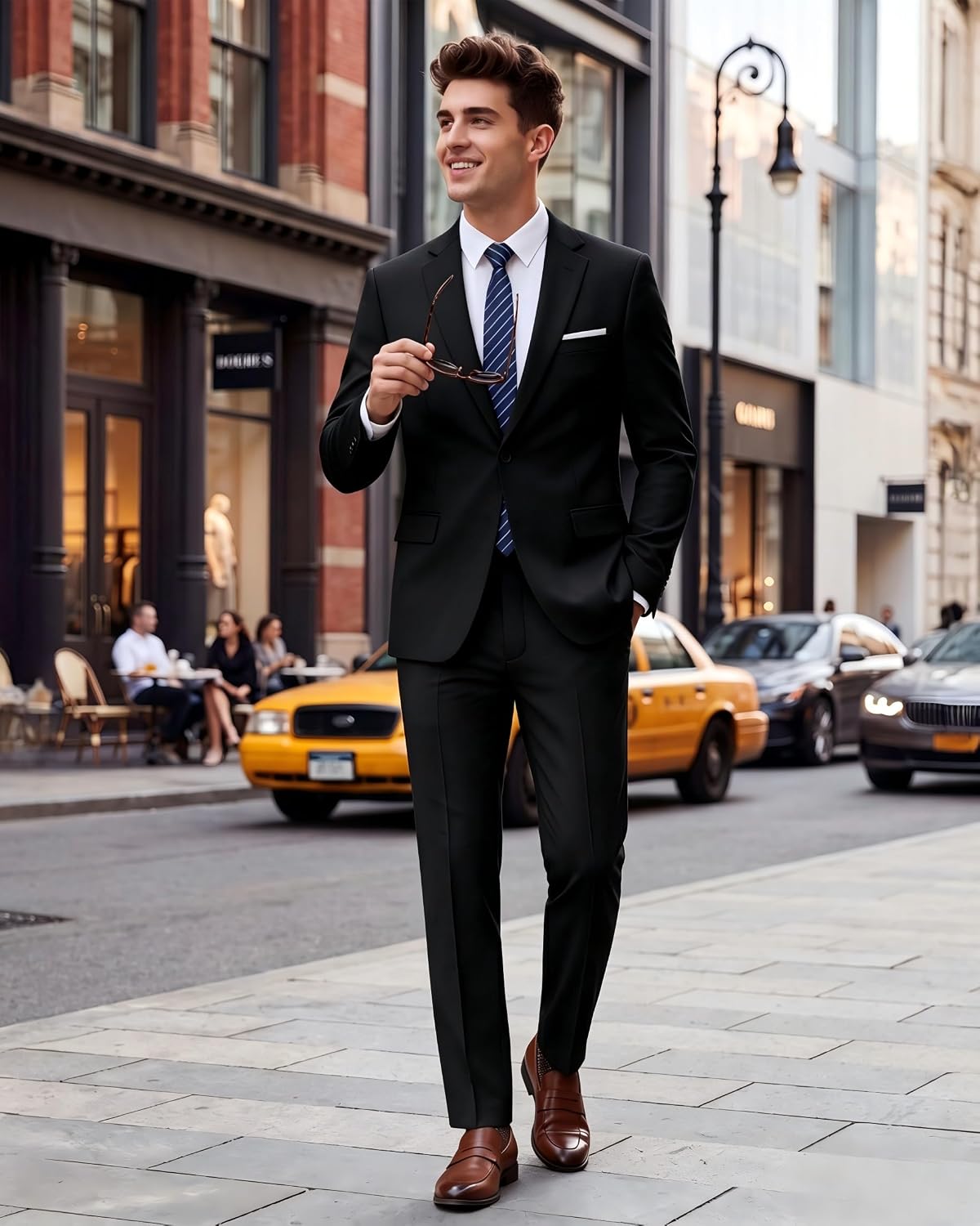 Thumbnail 6 de WULFUL Men's 2-Piece Slim-Fit Suit with One-Button Blazer and Expandable-Waist Pants