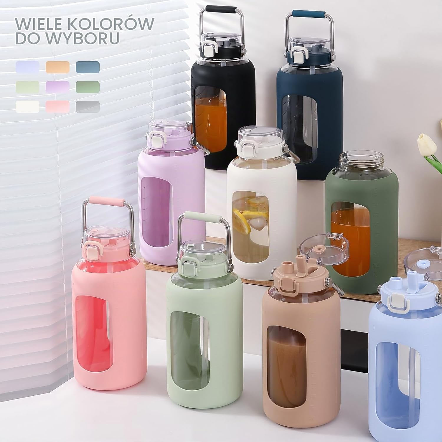 Thumbnail 6 de BLUEGO B-84oz-Pink – szklana butelka 2500 ml z uchwytem i znacznikami czasu