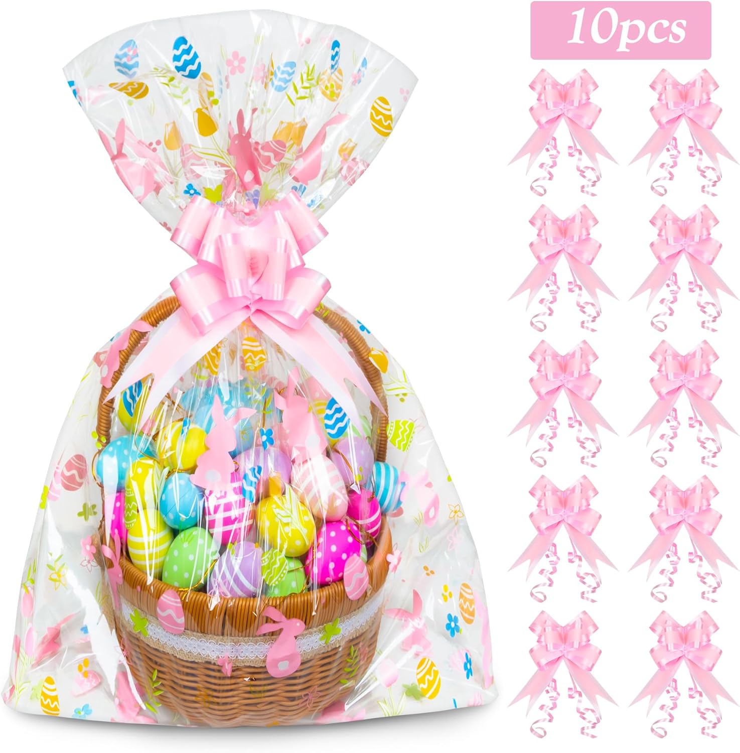 Thumbnail 1 de GOMANCHE 10 Pack Large Easter Basket Bags (24 x 30 inch) with Pull Bows