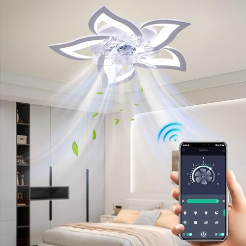 Detalle de Ventilateur Plafond avec Lumière SWBSLL 69 cm – Design Floral, Silencieux et Éclairage Dimmable