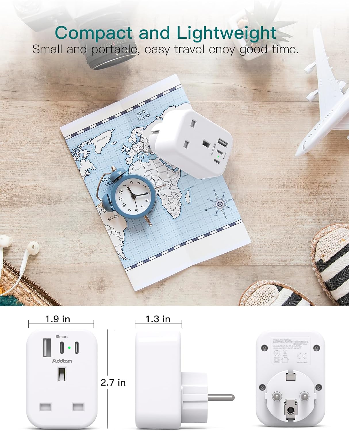 Thumbnail 4 de 2 Pack UK to EU Plug Adapters with 3 USB Ports