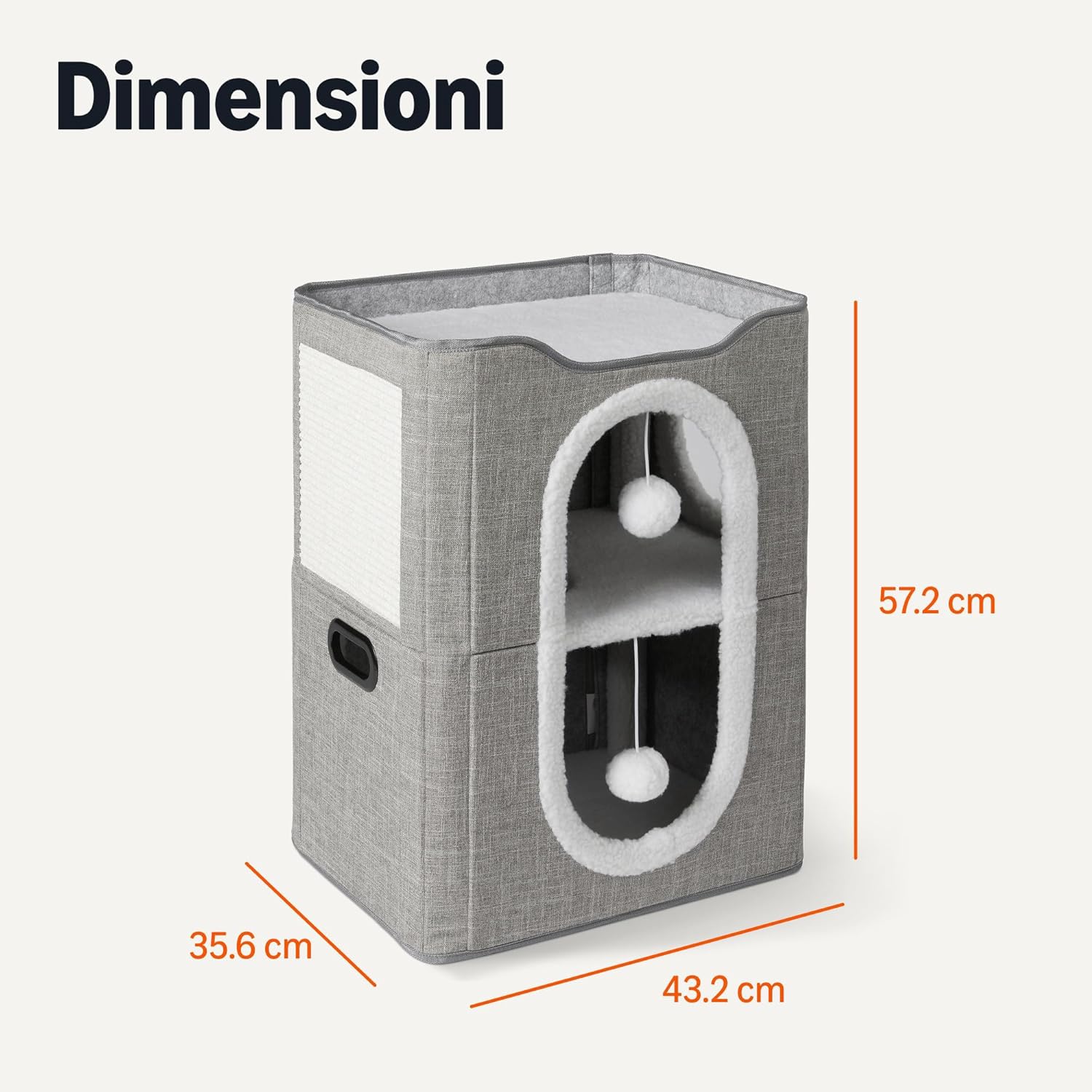 Detalle de Amazon Basics - Casetta per Gatti a 2 Piani con Grotta e Tiragraffi, Grigio 43,2 x 35,6 x 57,2 cm