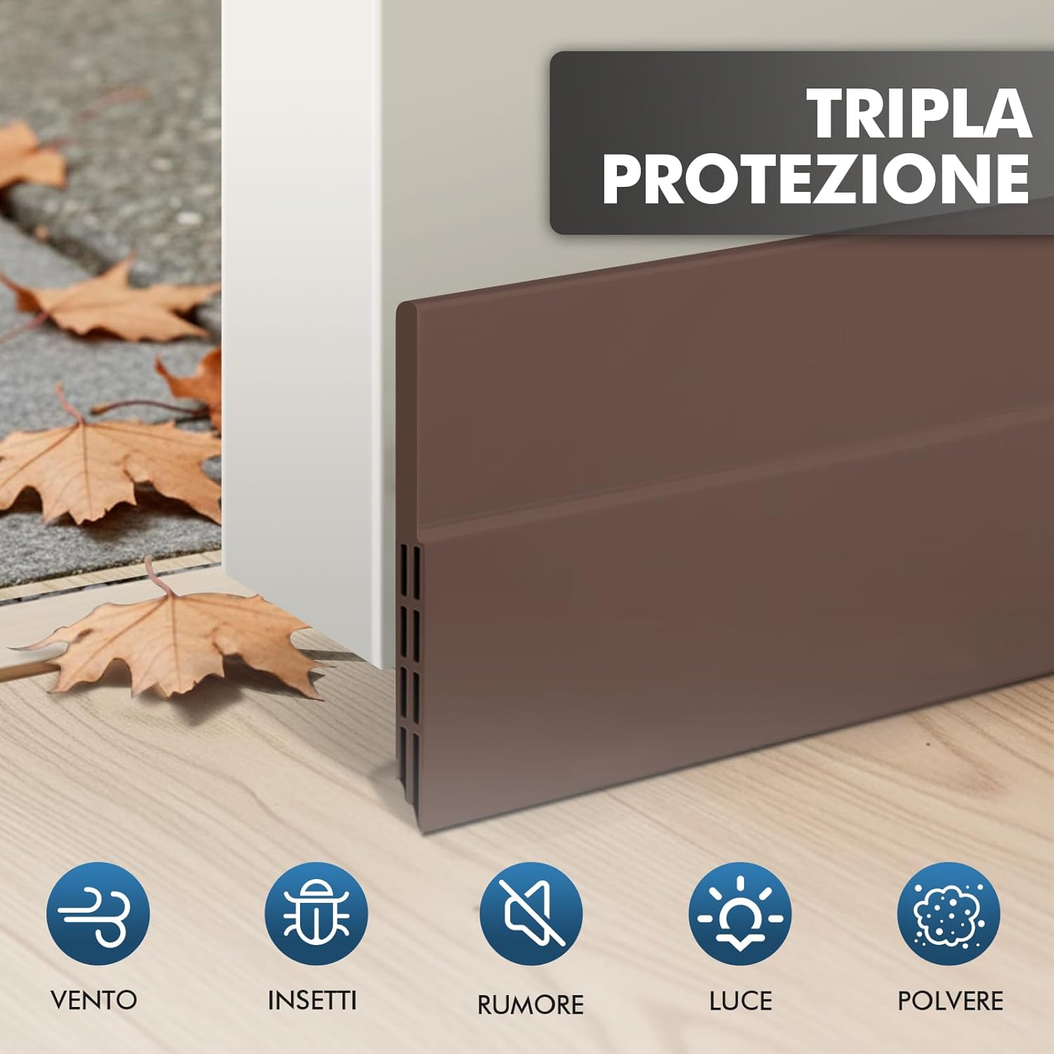 Detalle de shinfly Paraspifferi e sottoporta in TPE marrone (100 x 5 cm) per ridurre rumore, polvere e insetti