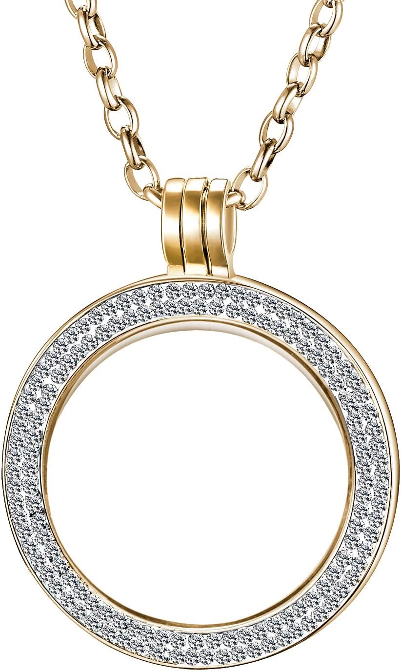 Detalle de Morella Collana Donna in Acciaio Inossidabile da 70 cm con Moneta Gioielli Zircone Ciondolo a Moneta da 33 mm Oro