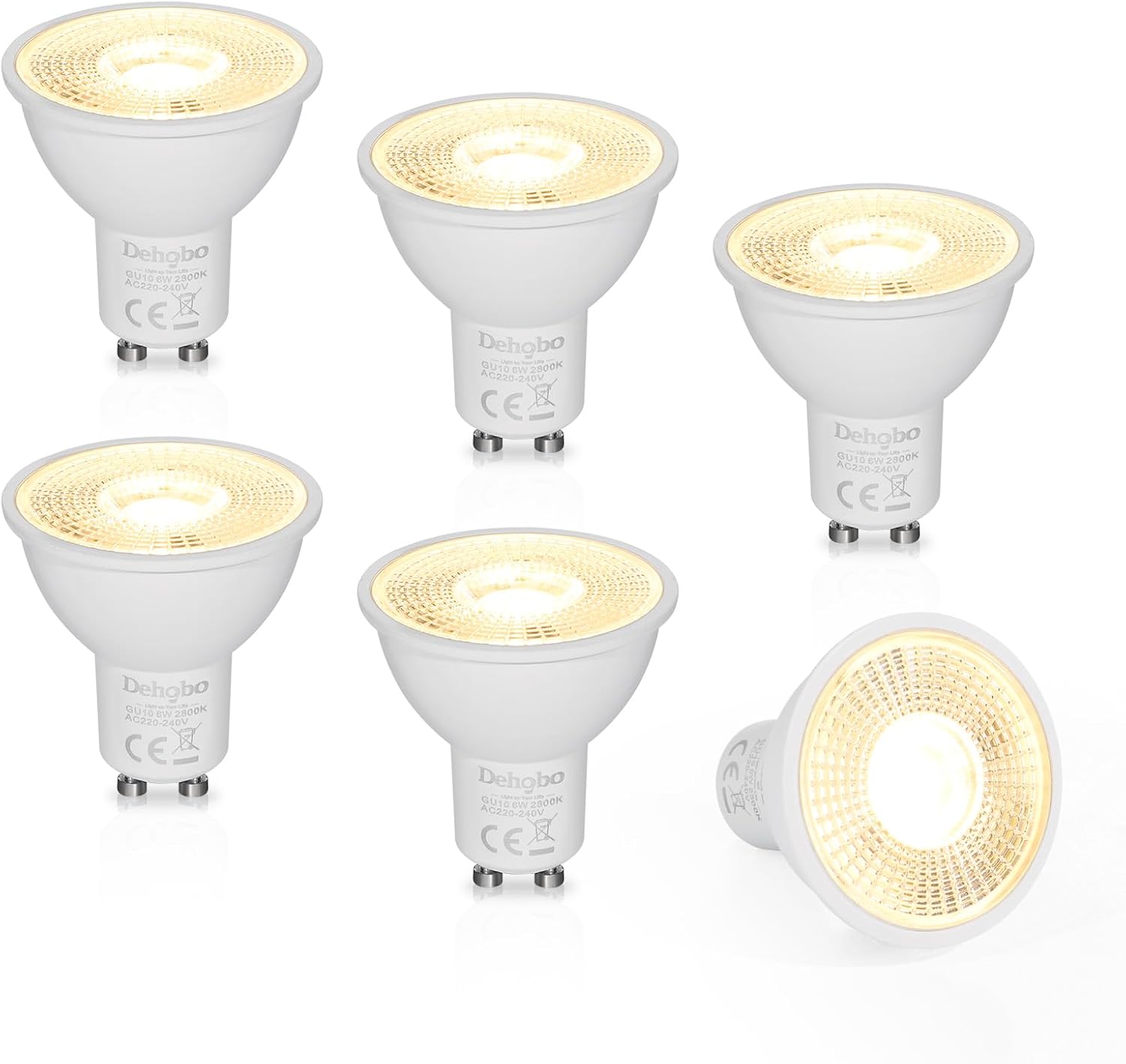 Detalle de Dehobo Lampadine LED GU10 – 6 pz, luce calda 2800 K, 6 W, 480 lm