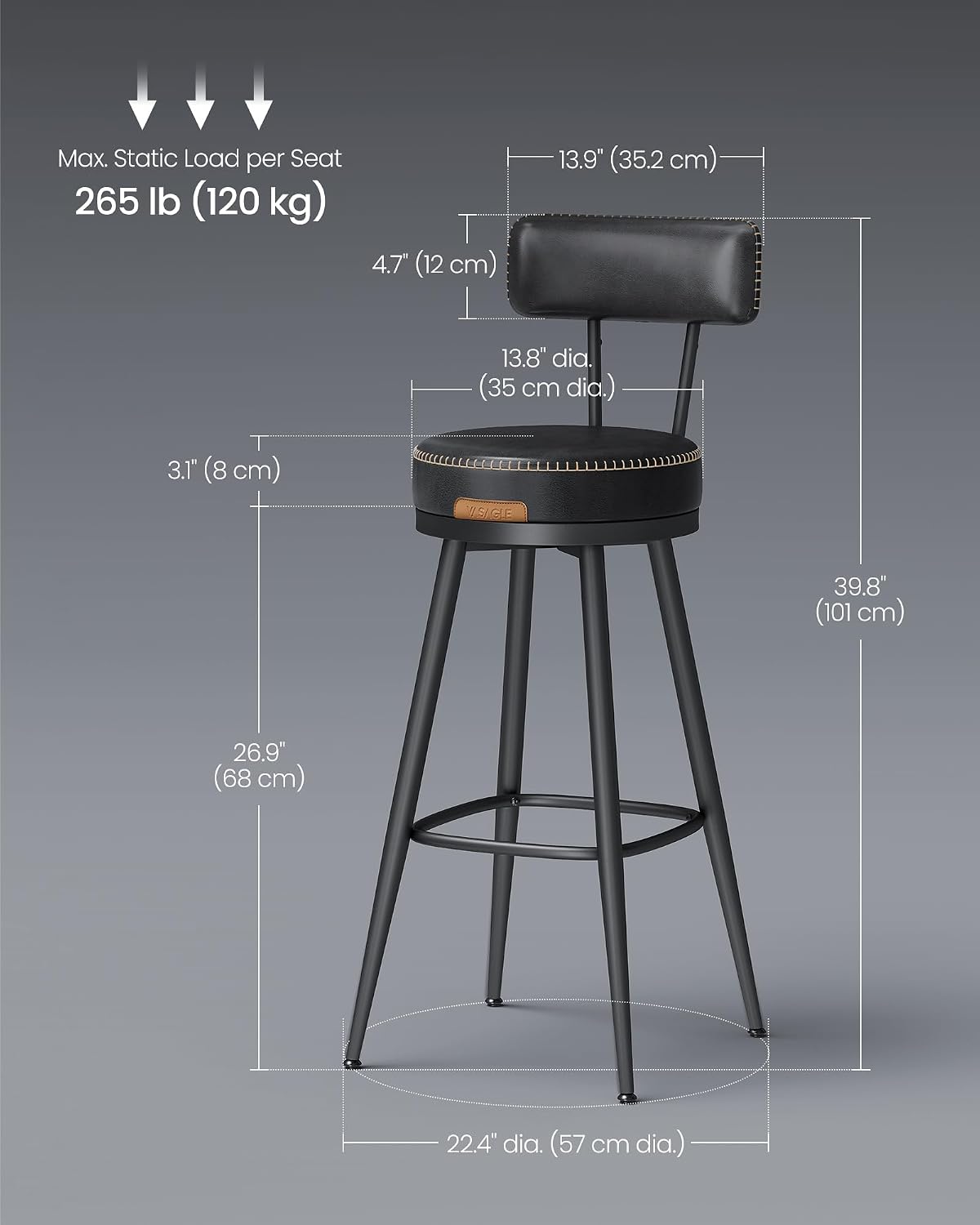 Detalle de VASAGLE bar stools, 30-inch