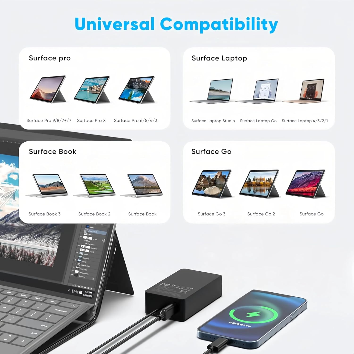 Thumbnail 2 de SCOVEE 65W Charger for Surface Pro