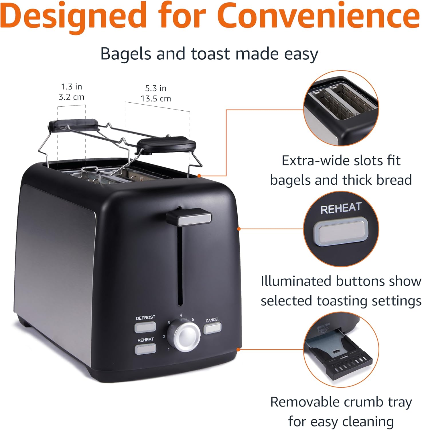 Thumbnail 2 de Amazon Basics 2-Slice Toaster with Extra-Wide Slots, 7 Shade Settings and Removable Crumb Tray