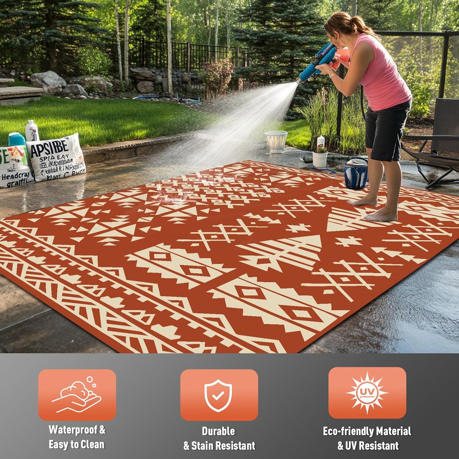 Thumbnail 2 de WILDROOTS Rust Red Exotic 6x9 ft Outdoor Rug, Reversible Polypropylene