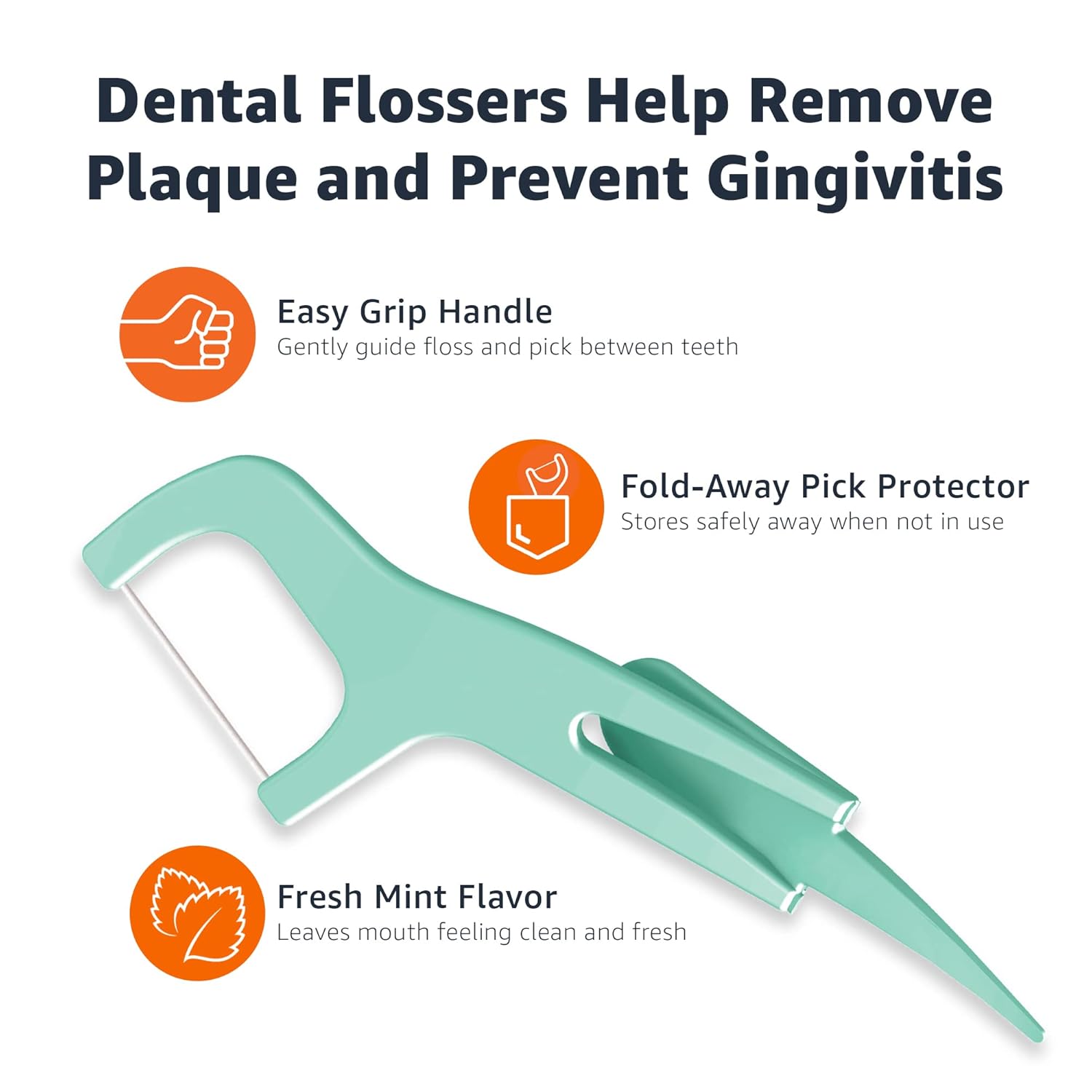 Detalle de Amazon Basics Mint Dental Flossers (90 count) — slide-between comfort with a fold-away pick