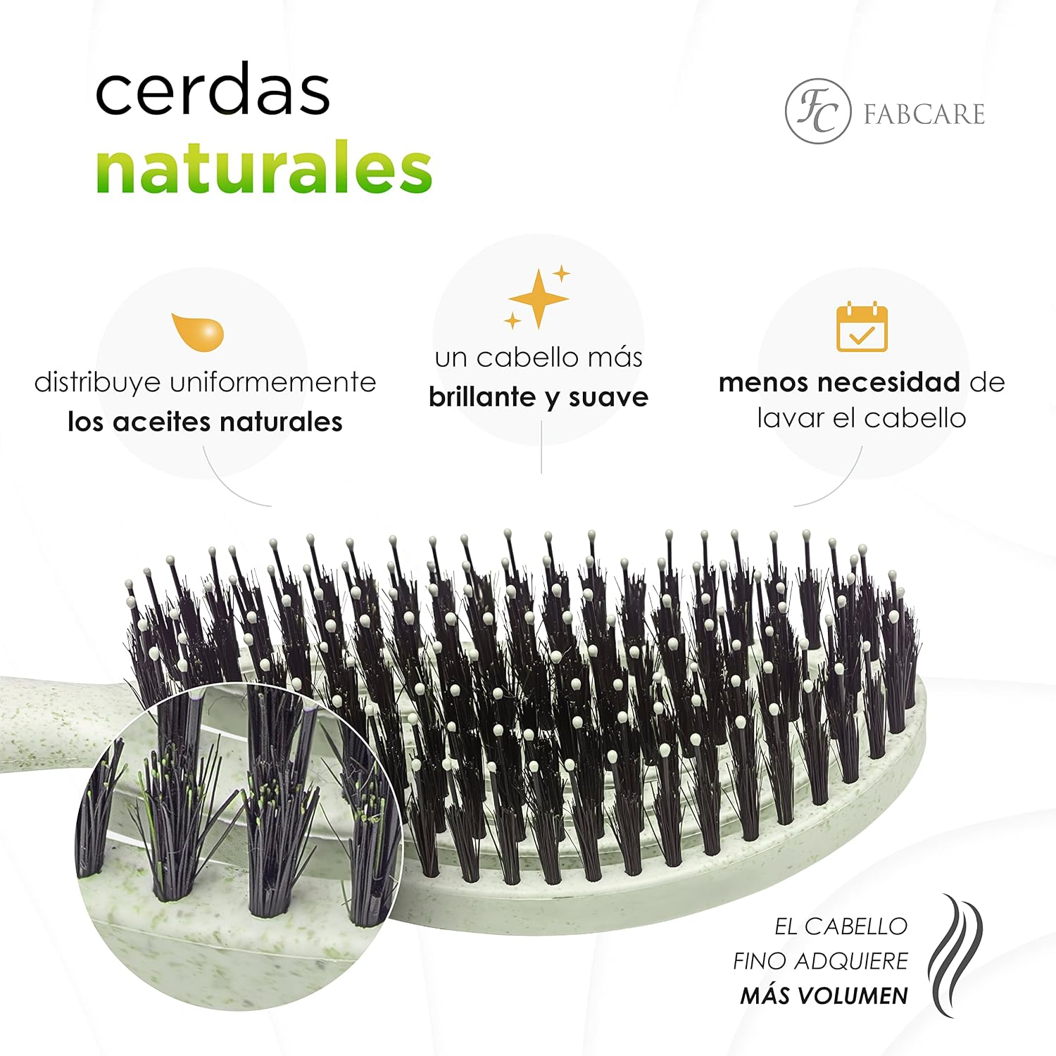 Detalle de FABCARE Cepillo de Cerdas de Jabalí para Peinar 💇♀