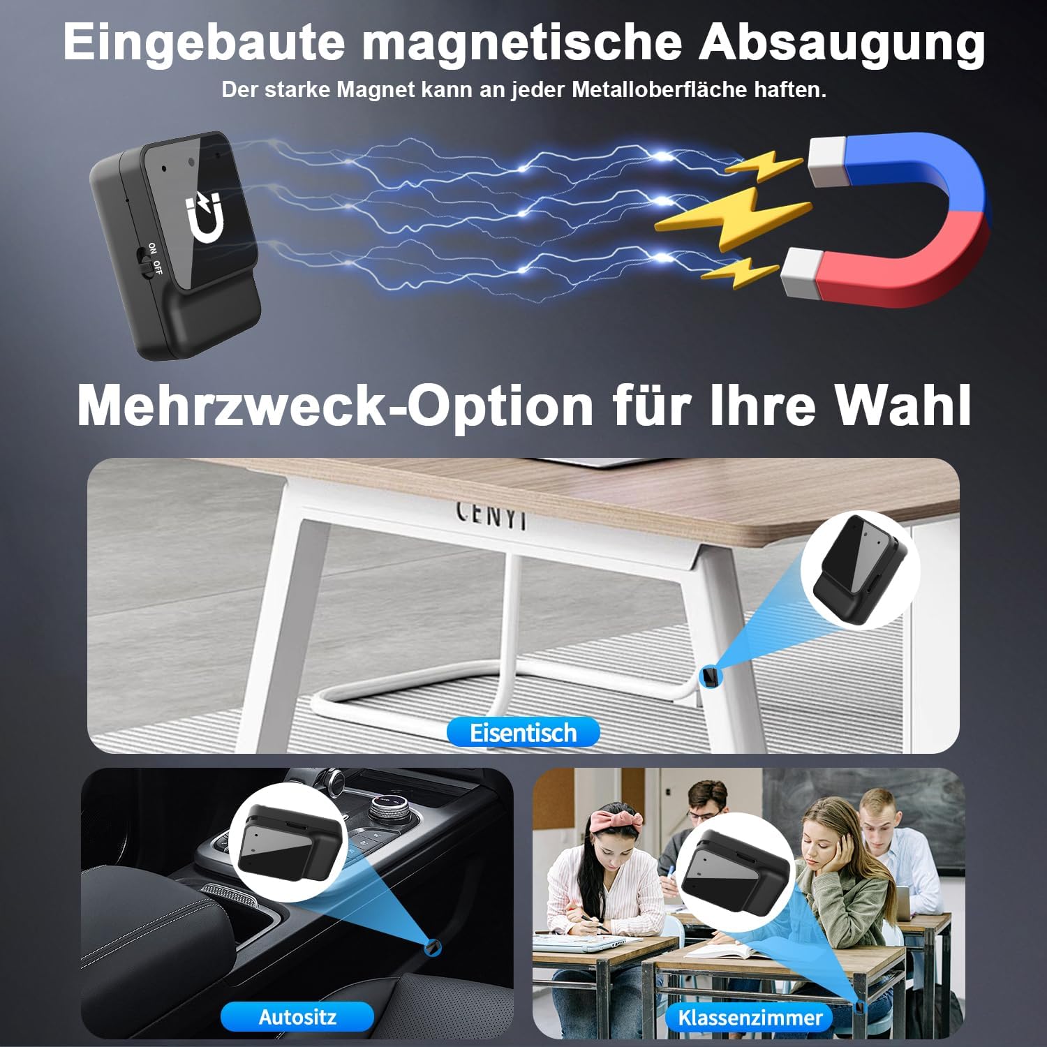 Detalle de Diktiergerät Mini – Tragbares USB-C Aufnahmegerät mit Rauschunterdrückung und Magnetbefestigung