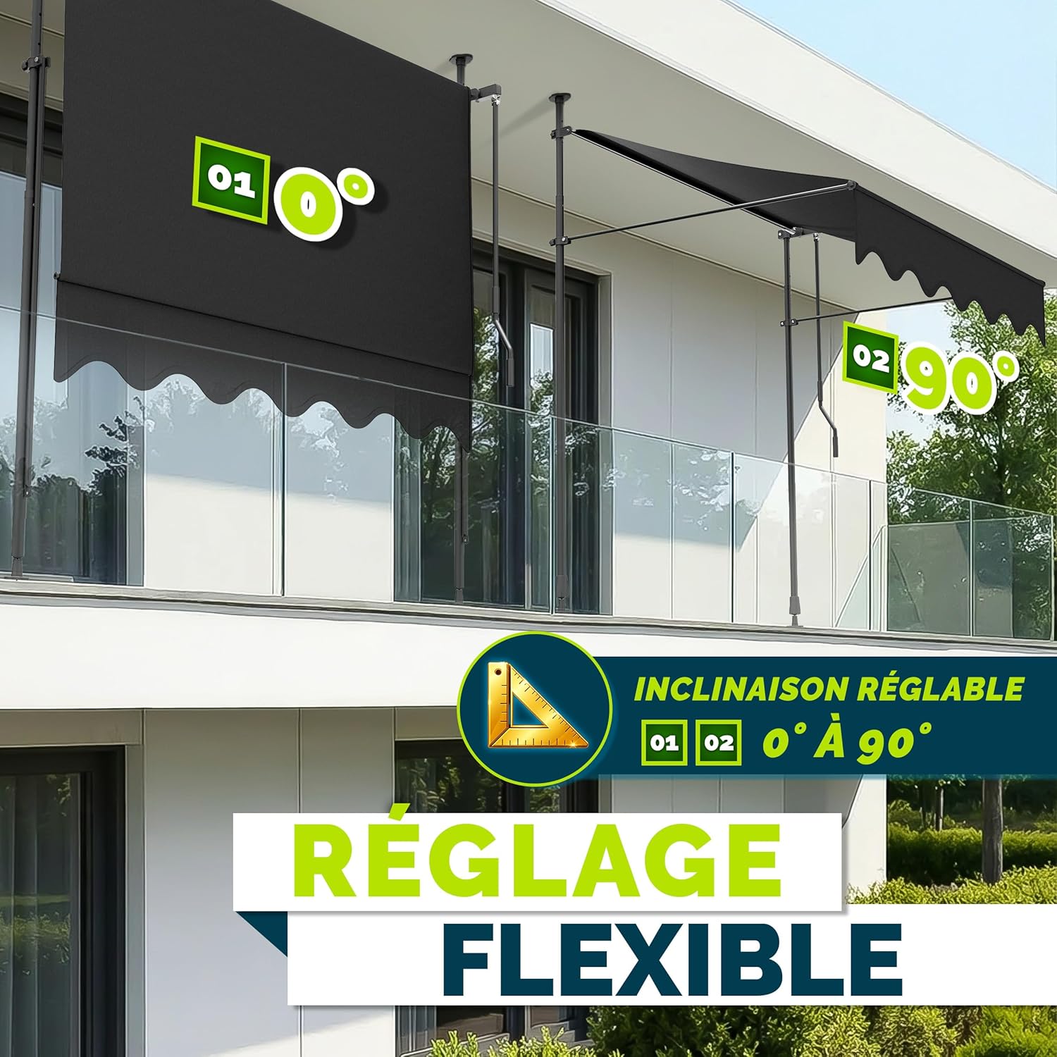 Thumbnail 1 de Tillvex Store Banne manuelle rétractable avec manivelle pour balcon - Anthracite 300 cm