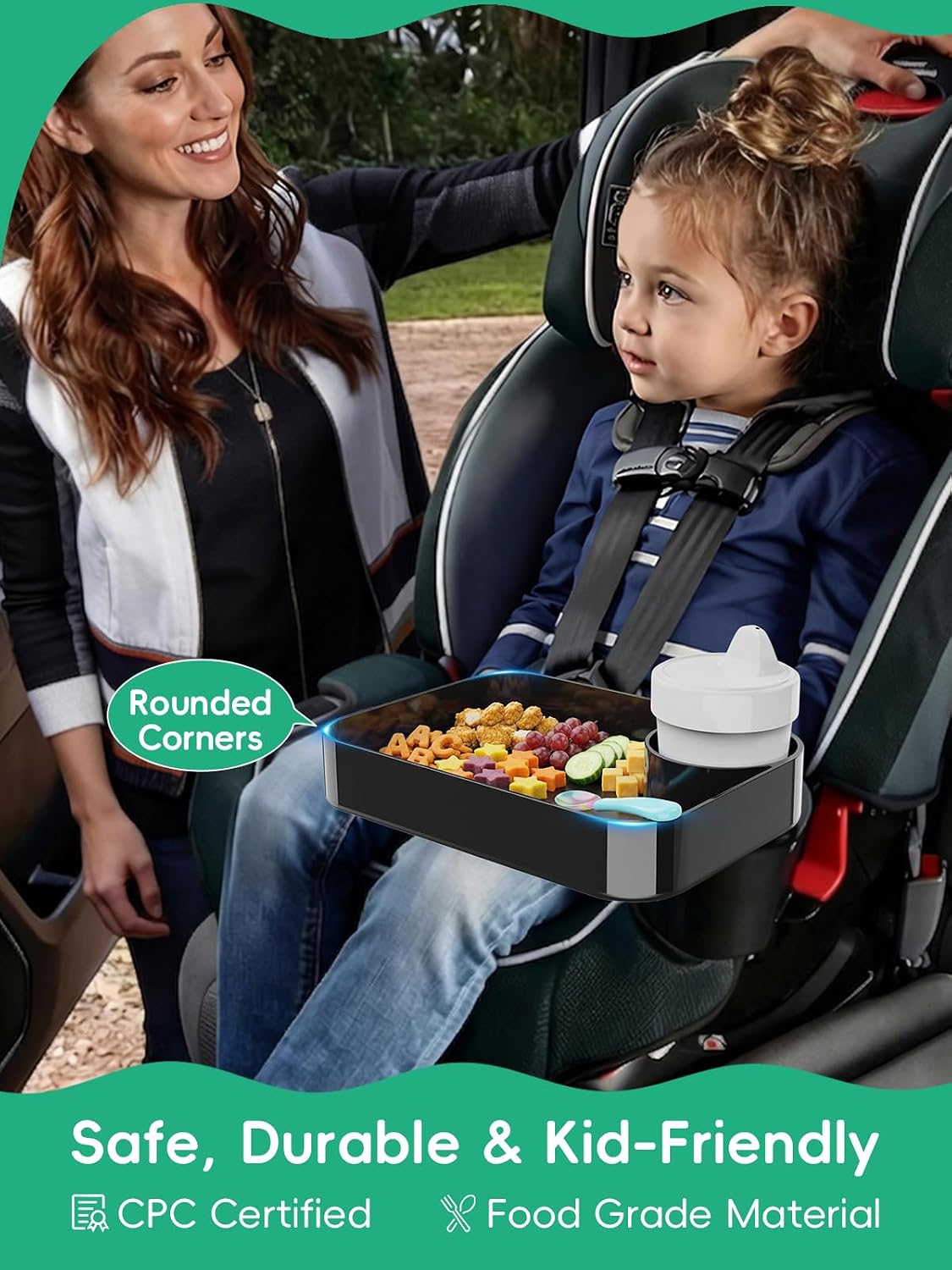 Detalle de BBSDA Cup Tray Car Seat Snack Tray with Rotating Square Tray and Cup Holder