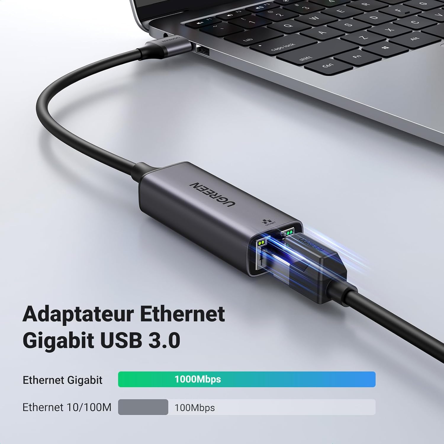 Thumbnail 1 de UGREEN Adaptateur USB vers Ethernet Gigabit 1000 Mbps — adaptateur réseau pour MacBook et Android 📡