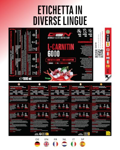 Thumbnail 6 de L-Carnitina 6000 Liquid 1000 ml di GEN German Elite Nutrition – Cherry Madness, vegano e ad alto dosaggio