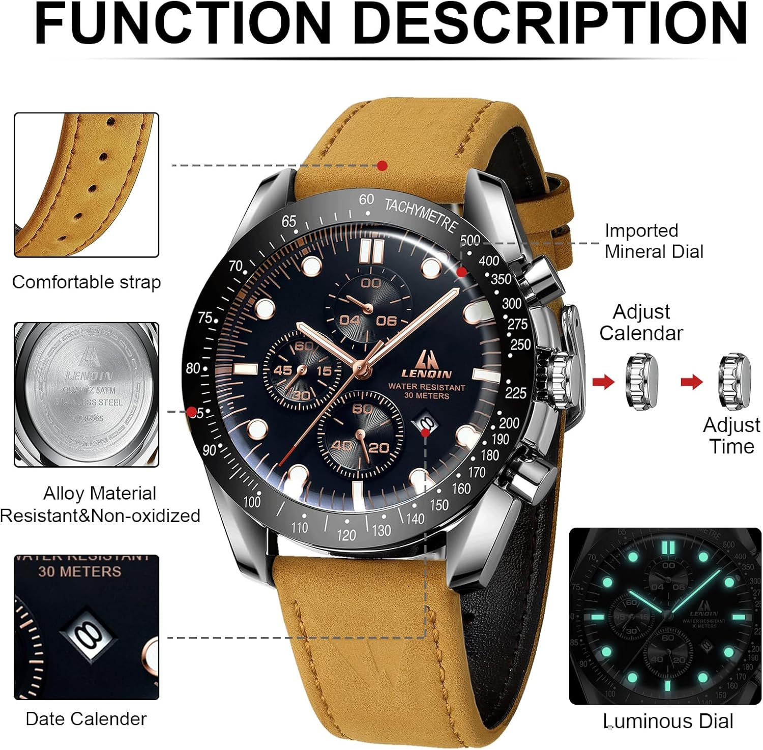 Thumbnail 5 de LN LENQIN Orologio Uomo Analogico 30M