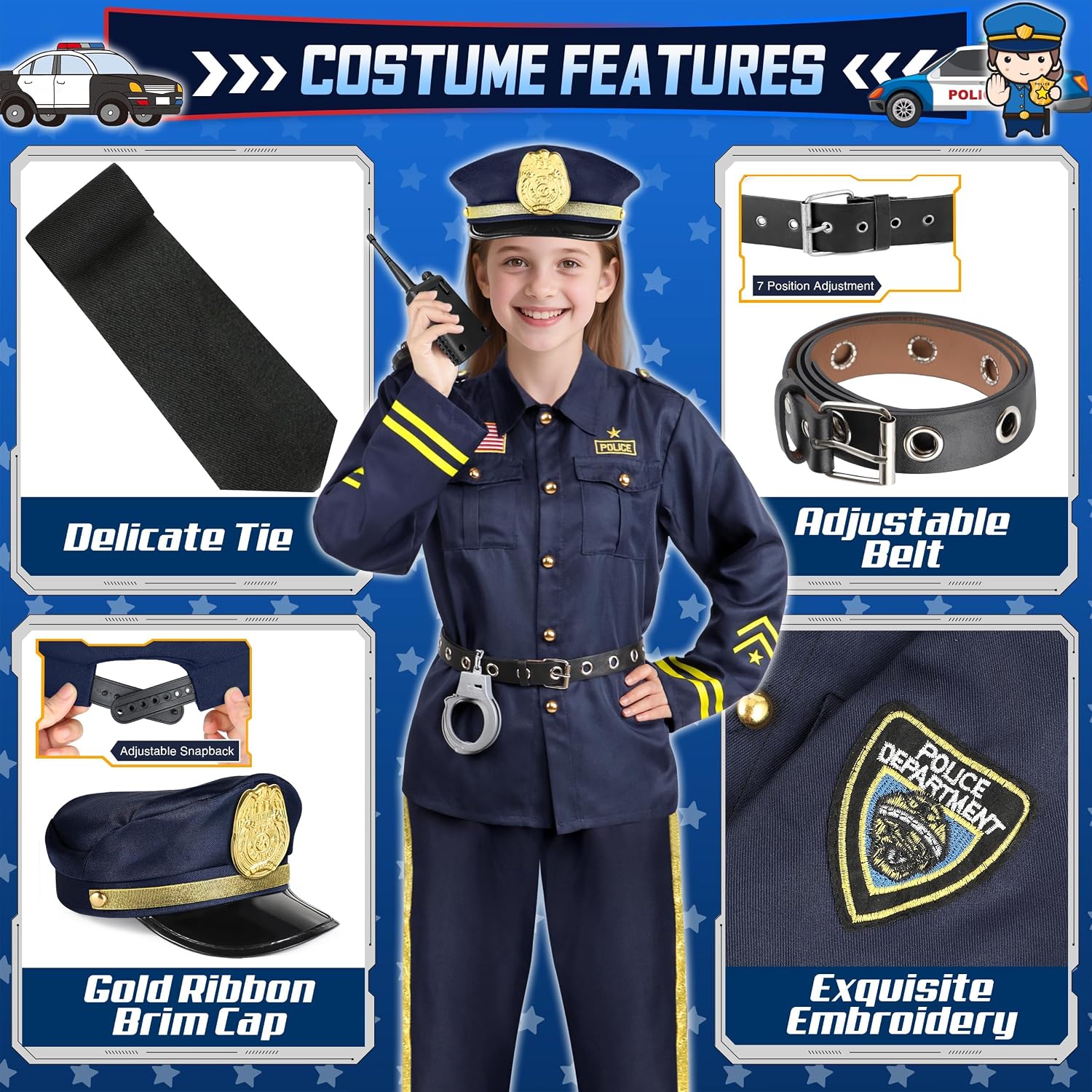 Detalle 2 de Joycover Kids’ Police Costume Set with Light-Up, Sound-Emitting Toy Camera