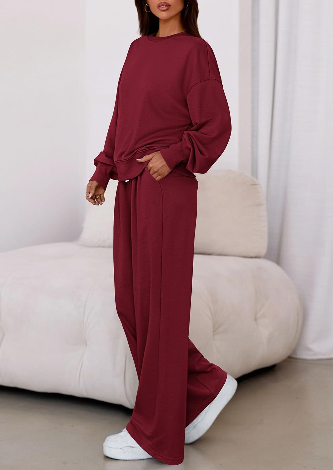 Detalle 2 de PRETTYGARDEN PR1122 Women's Lounge Set with Wide-Leg Pants and Pockets