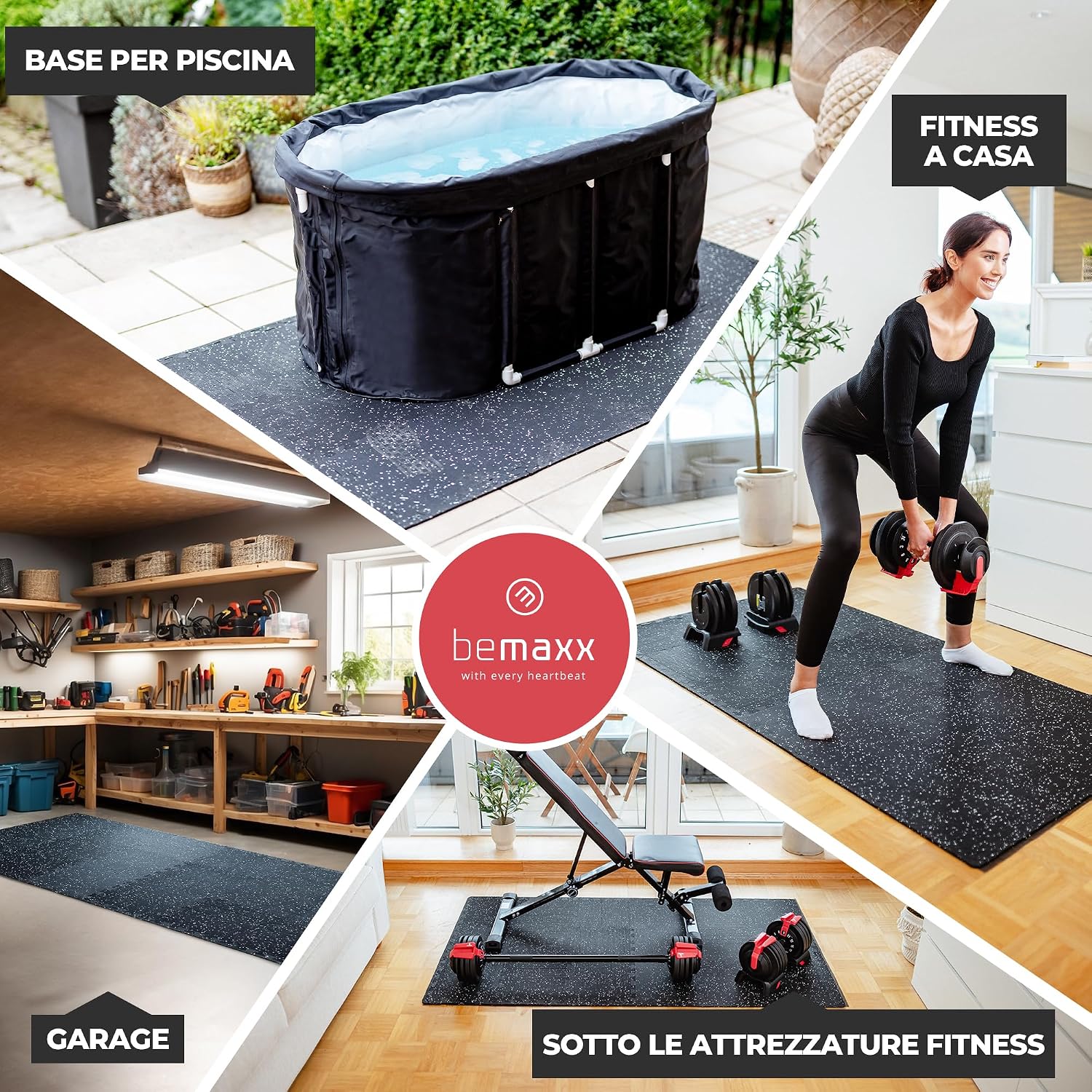 Thumbnail 6 de Tappeto Palestra Puzzle in Gomma Naturale: Tappetino Fitness da Ginnastica 9 Moduli 30x30x0,6 cm + Bordo, Pavimento Protettivo per Home Gym