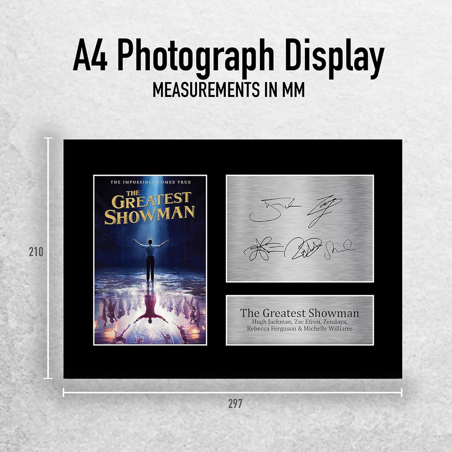 Thumbnail 1 de HWC Trading The Greatest Showman A4 Signed Photo Print Display (Hugh Jackman, Zac Efron, Zendaya, Rebecca Ferguson & Michelle Williams)