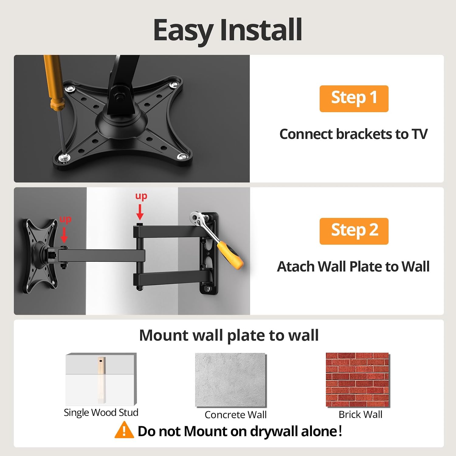 Thumbnail 4 de IWORKBOARD Full Motion TV Monitor Wall Mount Bracket (13–32 in, Max VESA 100x100mm, up to 33 lbs)