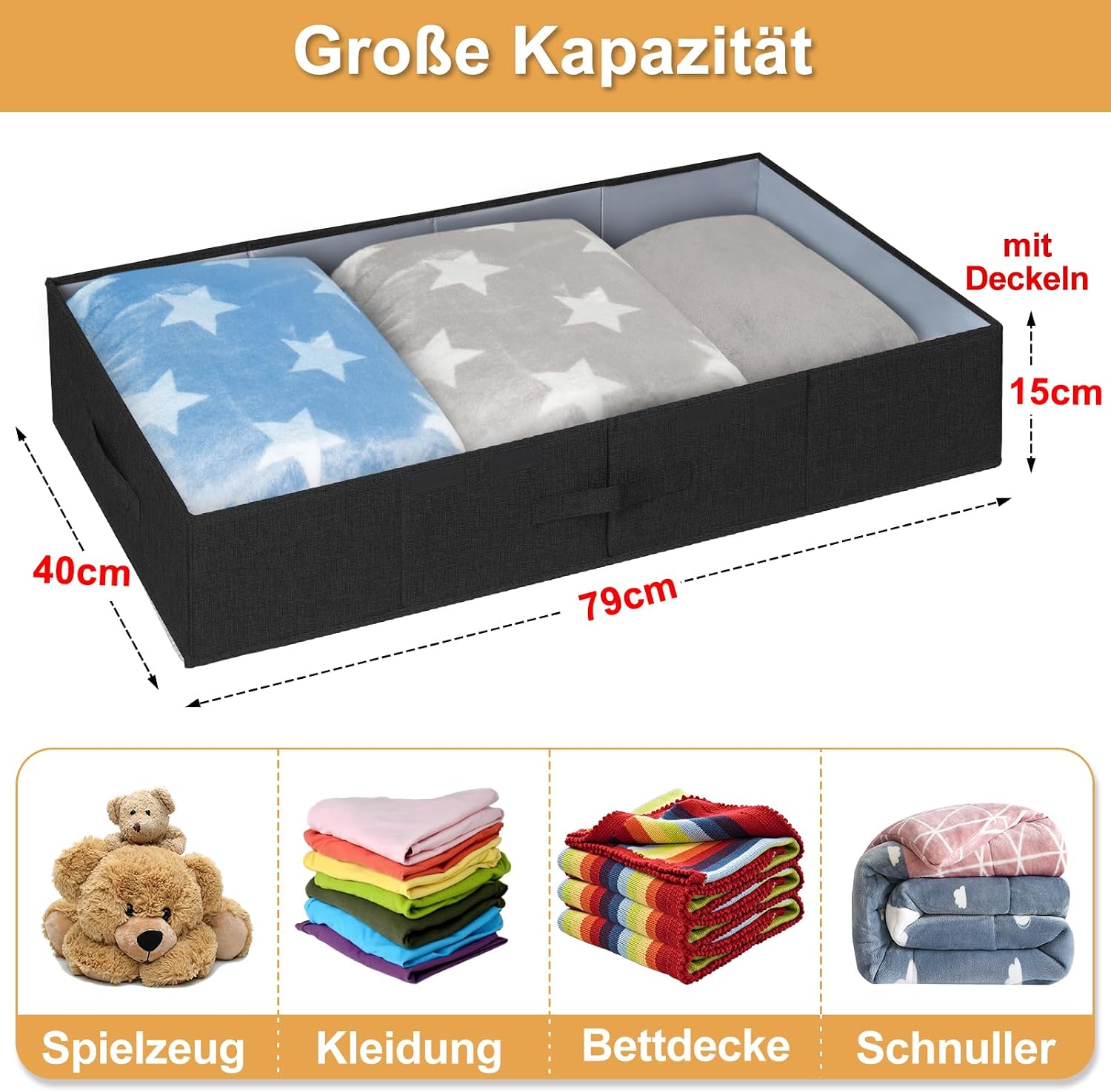 Thumbnail 3 de Unterbett-Aufbewahrungsbox (2er-Set) mit Deckel – 79 x 40 x 15 cm, faltbar & stapelbar