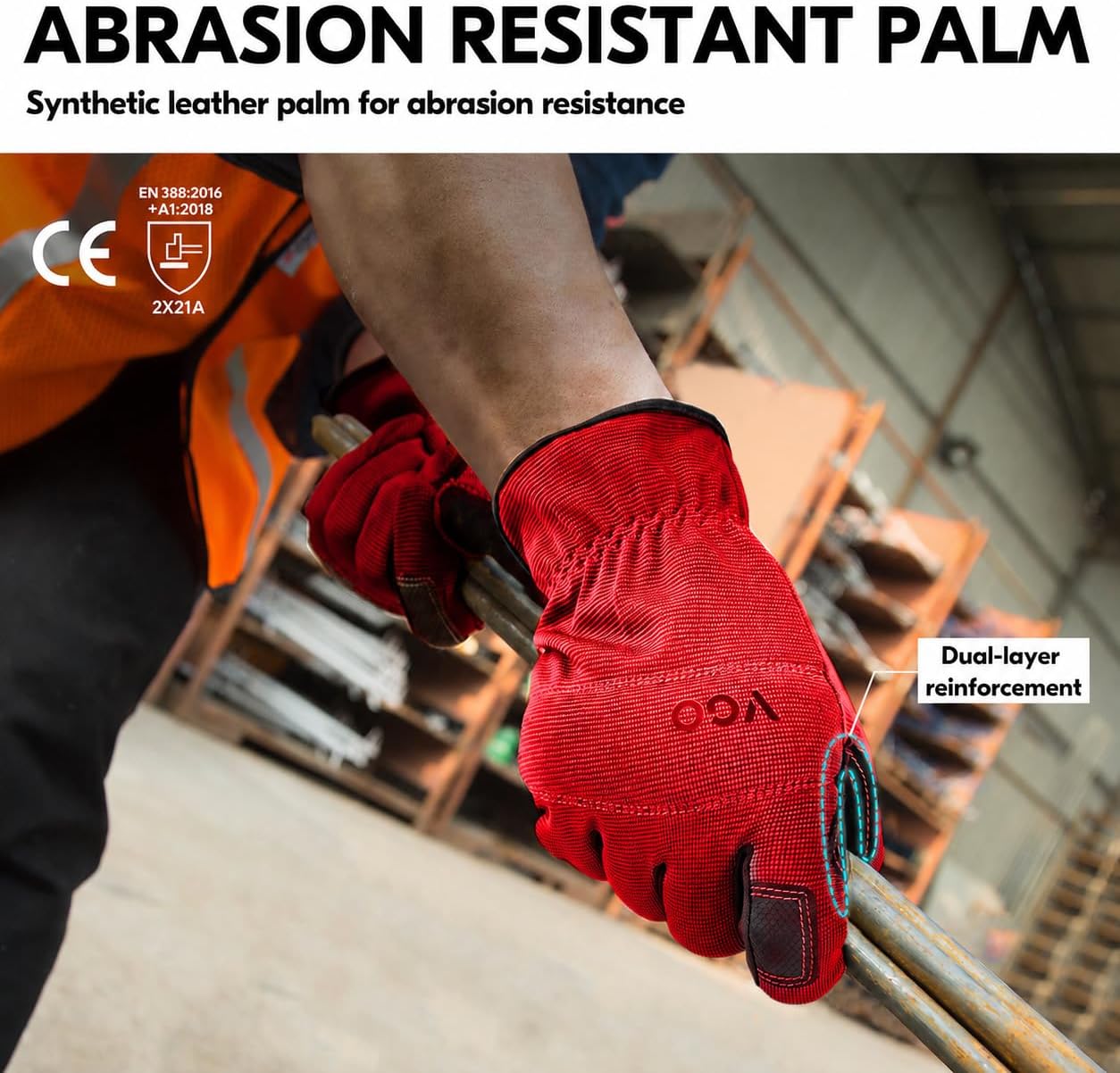 Detalle 2 de Vgo... Safety Work Gloves NB7581 – Red, XL, 1 Pair