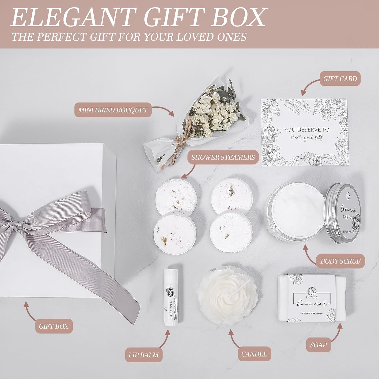Detalle de EXTALOW Coconut Spa Gift Set for Women – At-Home Luxury Bath & Body Gift Basket