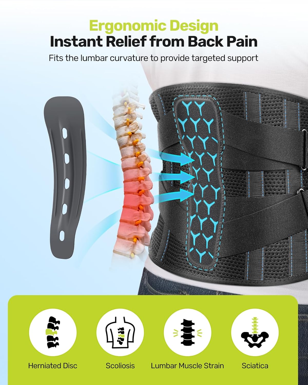 Detalle 2 de Rakiie Back Support Belt 7‑stay lumbar brace 🩲