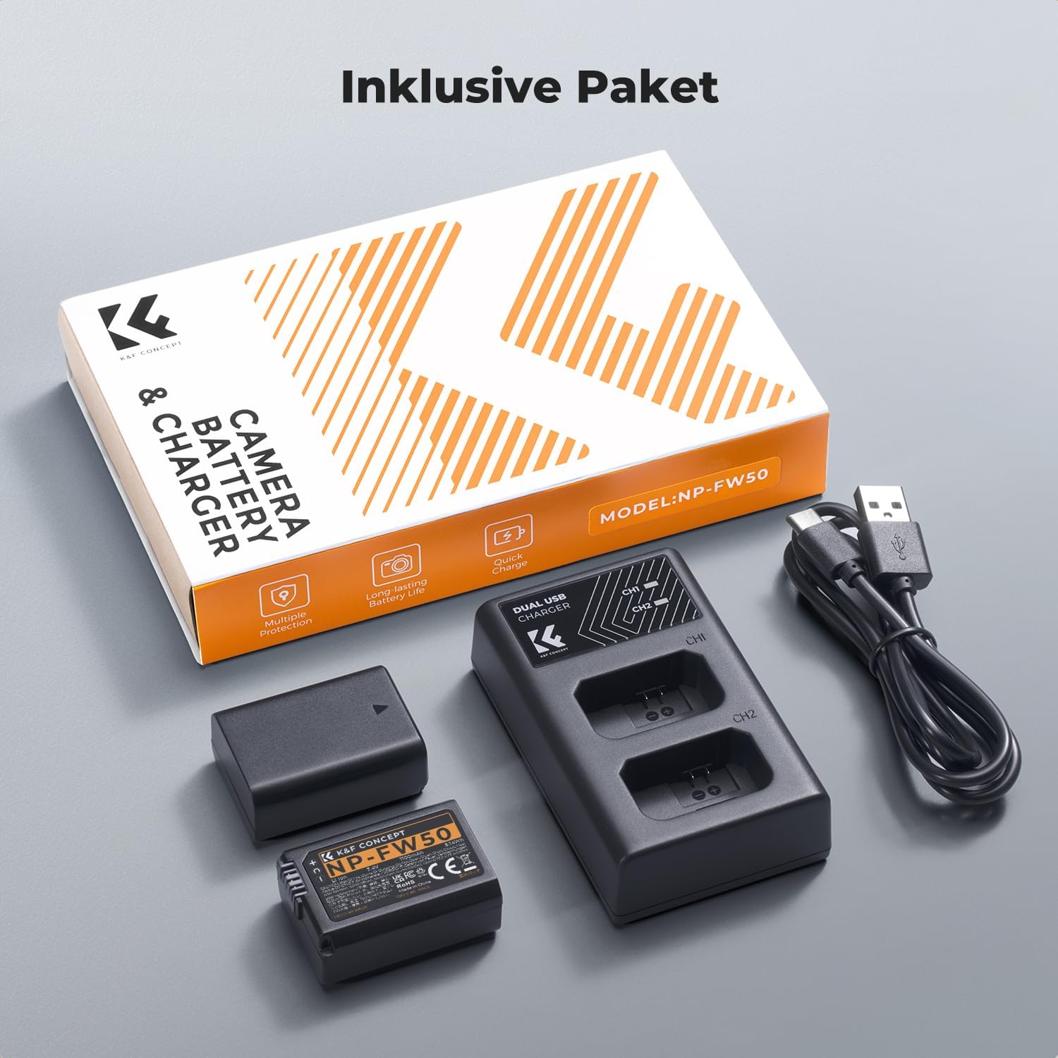 Thumbnail 6 de K&F CONCEPT NP-FW50 Kameraakku Ladegerät – 2er-Set 1100 mAh inkl. Dual-Ladeoption (Typ-C/USB-A) für Sony