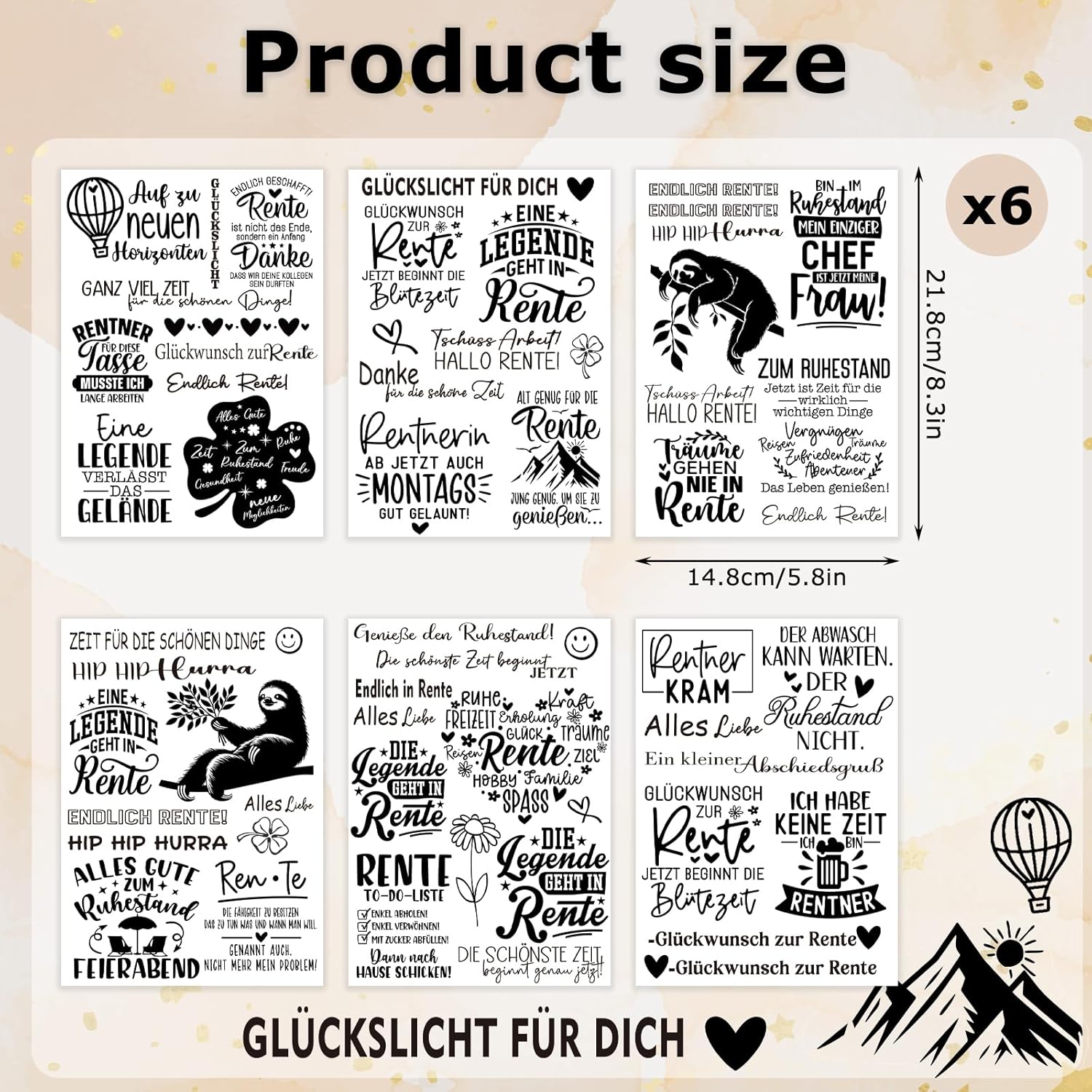 Thumbnail 1 de Rub On Sticker Ruhestand A5 6 Stück 🎨