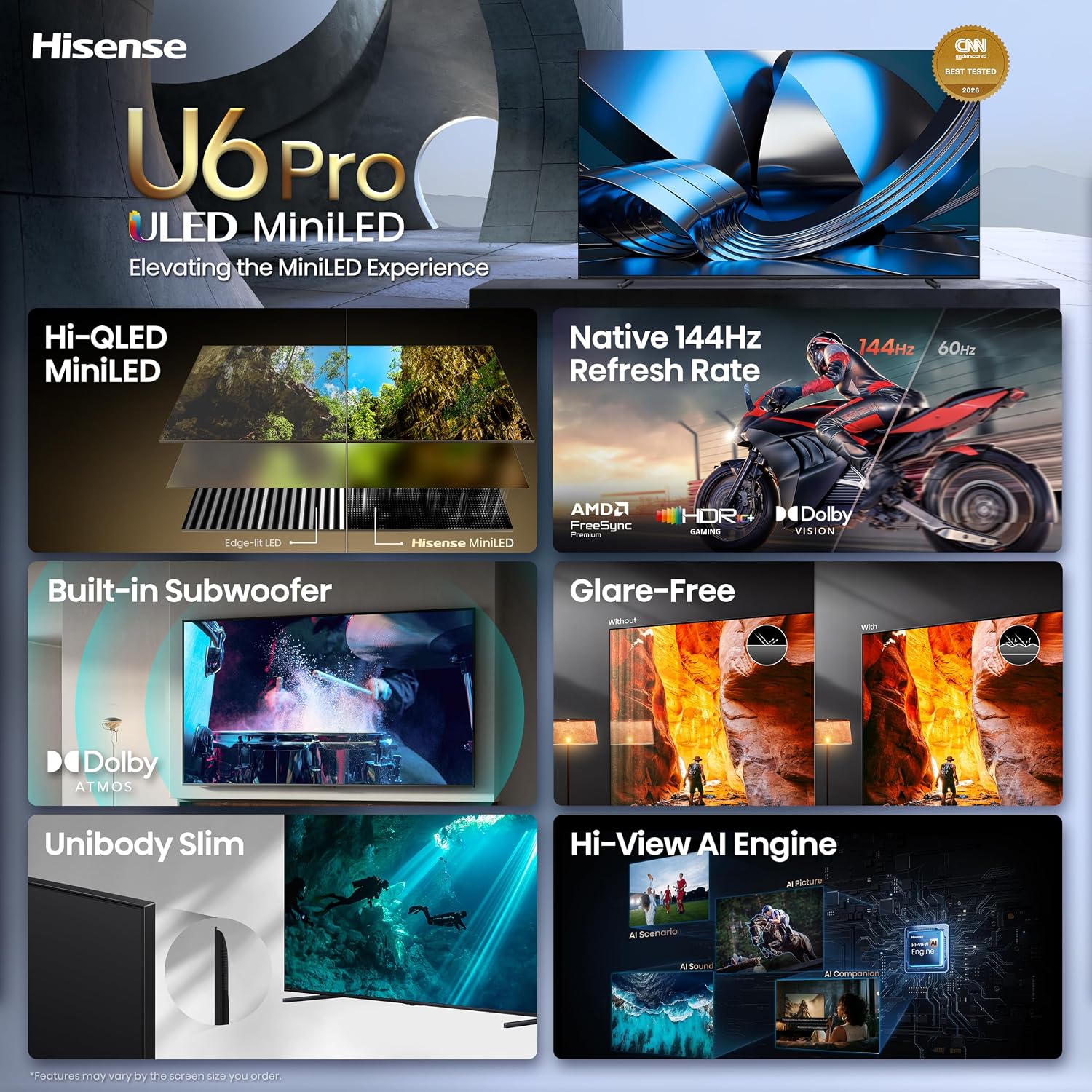 Detalle de Hisense 100U6SF Pro 100-Inch Mini-LED 4K Fire TV, Native 144Hz